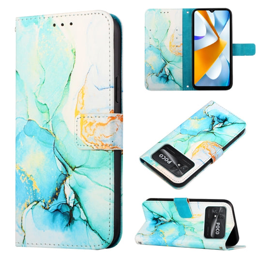 For Xiaomi Poco C40 Global PT003 Marble Pattern Flip Leather Phone Case(Green LS003) - free shipping - PMC Jewellery - Order now!