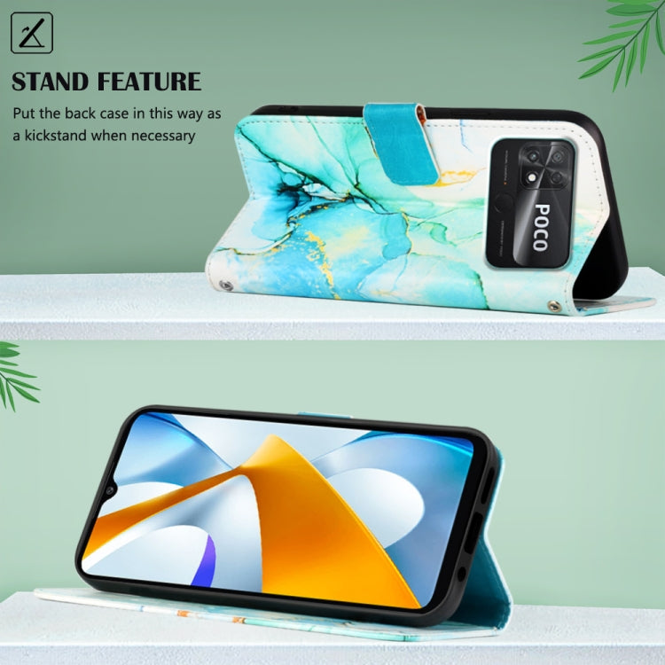 For Xiaomi Poco C40 Global PT003 Marble Pattern Flip Leather Phone Case(Green LS003) - free shipping - PMC TechLife - Order now!