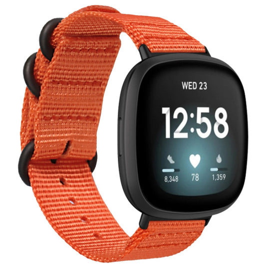 For Fitbit Versa 4 / Sense 2 Universal Three-ring Steel Buckle Nylon Watch Band(Orange) - Watch Bands by PMC Jewellery | Online Shopping South Africa | PMC Jewellery | Buy Now Pay Later Mobicred