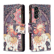 For Samsung Galaxy A14 5G Colored Drawing Pattern Zipper Leather Phone Case(Flower Elephants)