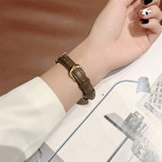 For Xiaomi Mi Band 3 / 4 D-shaped Steel + Genuine Leather Watch Band(Gold Drak Brown)