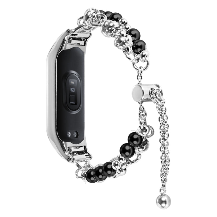 For Xiaomi Mi Band 3 / 4 Double Pearl Bead String Metal Watch Band(Silver Black) - free shipping - PMC TechLife - Order now!