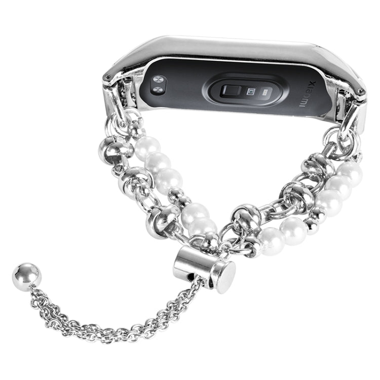For Xiaomi Mi Band 5 / 6 Double Pearl Bead String Metal Watch Band(Silver) - free shipping - PMC TechLife - Order now!