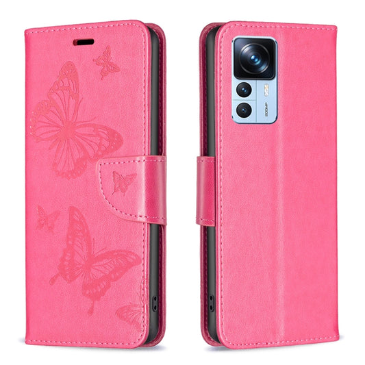 For Xiaomi 12T / 12T Pro / Redmi K50 Ultra Embossing Two Butterflies Pattern Leather Case(Rose Red) - free shipping - PMC Jewellery - Order now!