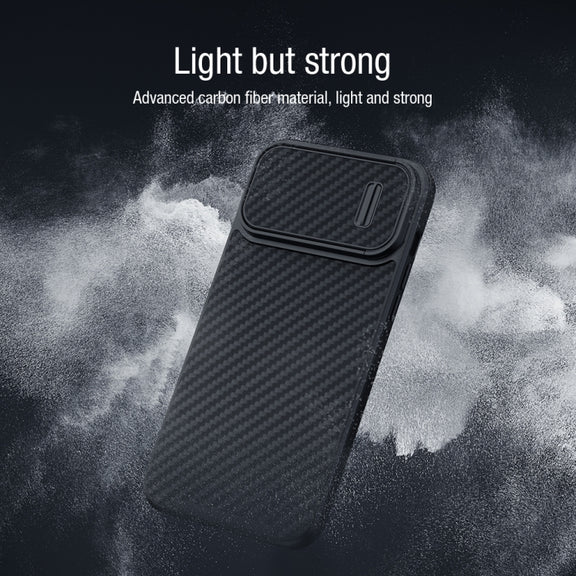 For iPhone 14 NILLKIN Synthetic Fiber Camshield Magnetic Phone Case(Black)