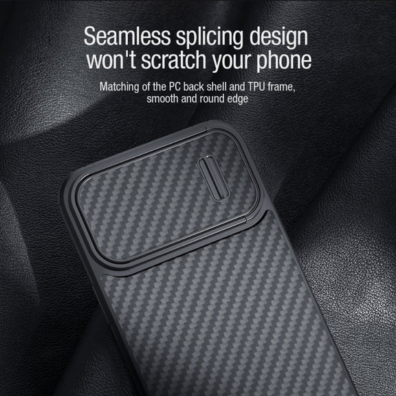 For iPhone 14 NILLKIN Synthetic Fiber Camshield Magnetic Phone Case(Black)