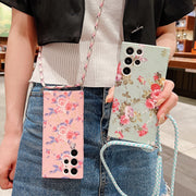 For Samsung Galaxy S22 5G Small Floral Lanyard Phone Case(White)