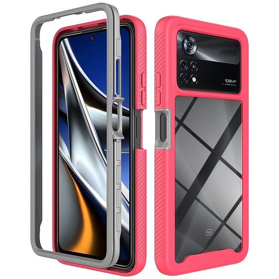 For Xiaomi Poco X4 Pro 5G Starry Sky Solid Color Shockproof TPU Clear PC Phone Case(Frosted Pink)