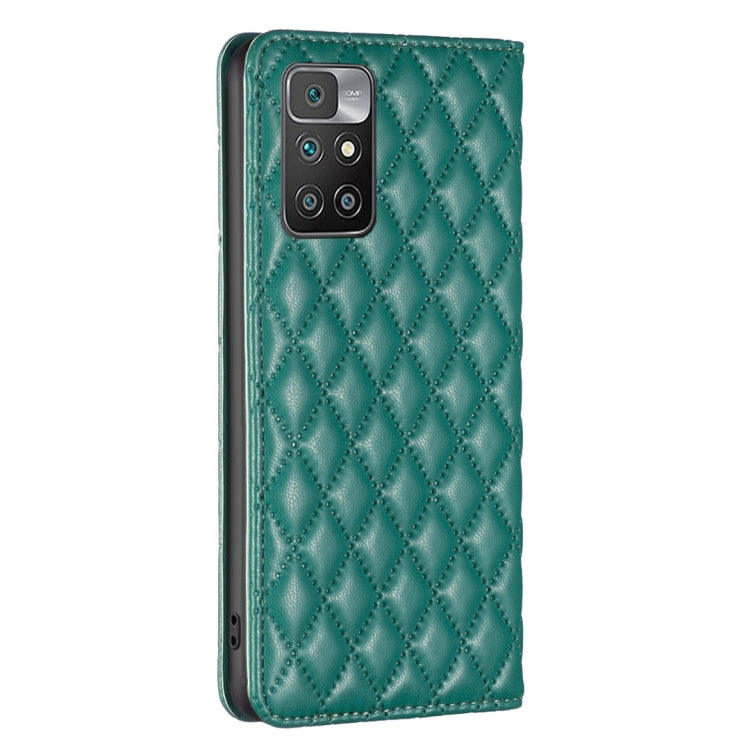 For Xiaomi Redmi 10 2022 / Note 11 4G Diamond Lattice Magnetic Leather Flip Phone Case(Green)