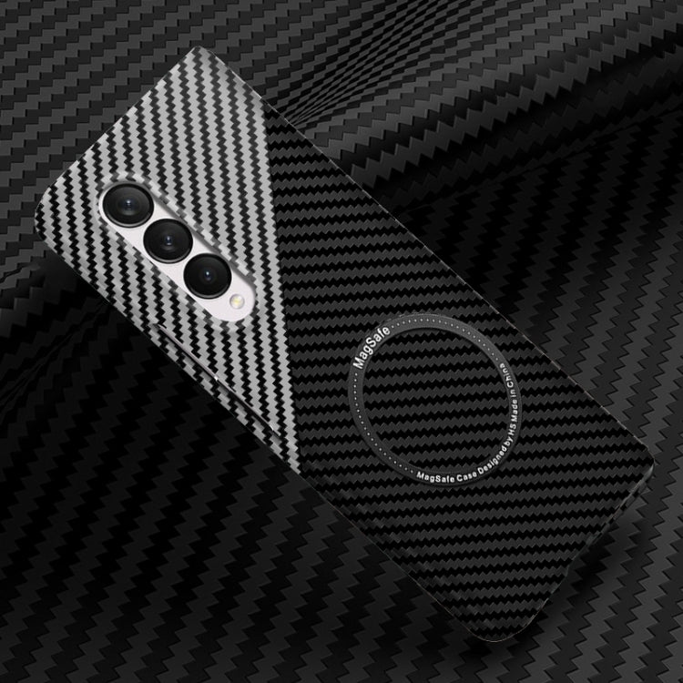 For Samsung Galaxy Z Fold3 5G Carbon Fiber Texture MagSafe Magnetic Phone Case(Black Silver) - Galaxy Phone Cases by PMC TechLife | Online Shopping South Africa | PMC TechLife