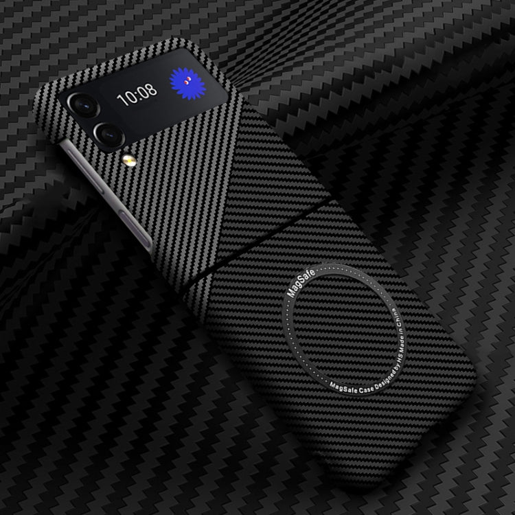 For Samsung Galaxy Z Flip4 5G Carbon Fiber Texture MagSafe Magnetic Phone Case(Black Silver) - Galaxy Z Flip4 5G Cases by PMC TechLife | Online Shopping South Africa | PMC TechLife