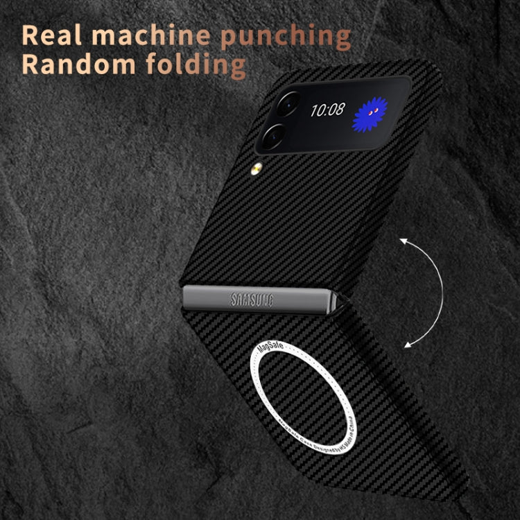 For Samsung Galaxy Z Flip4 5G Carbon Fiber Texture MagSafe Magnetic Phone Case(Black Silver) - Galaxy Z Flip4 5G Cases by PMC TechLife | Online Shopping South Africa | PMC TechLife