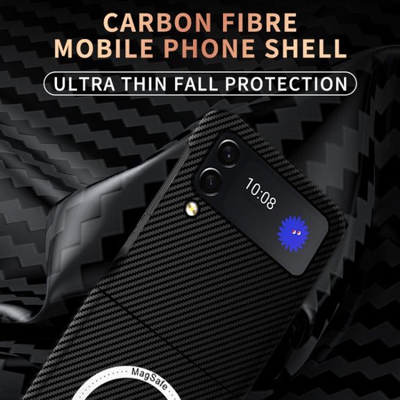 For Samsung Galaxy Z Flip4 5G Carbon Fiber Texture MagSafe Magnetic Phone Case(Black Silver)