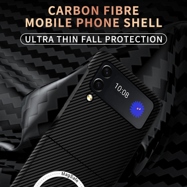 For Samsung Galaxy Z Flip4 5G Carbon Fiber Texture MagSafe Magnetic Phone Case(Black Silver)