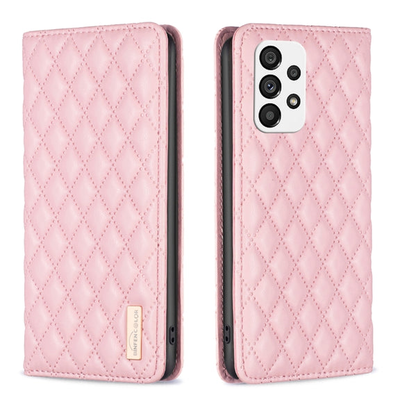 For Samsung Galaxy A73 5G Diamond Lattice Magnetic Leather Flip Phone Case(Pink)