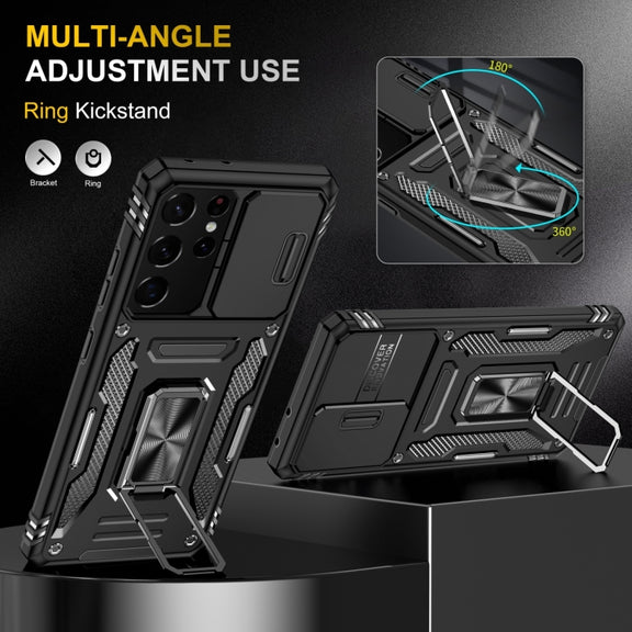 For Samsung Galaxy S23 Ultra 5G Armor PC + TPU Camera Shield Phone Case(Black)