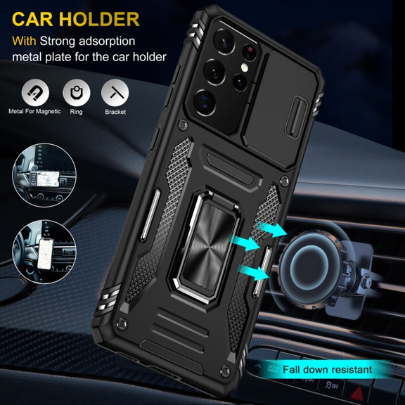 For Samsung Galaxy S23 Ultra 5G Armor PC + TPU Camera Shield Phone Case(Black)