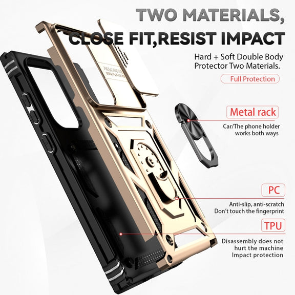 For Samsung Galaxy S23 Ultra 5G Sliding Camshield Holder Phone Case(Gold)