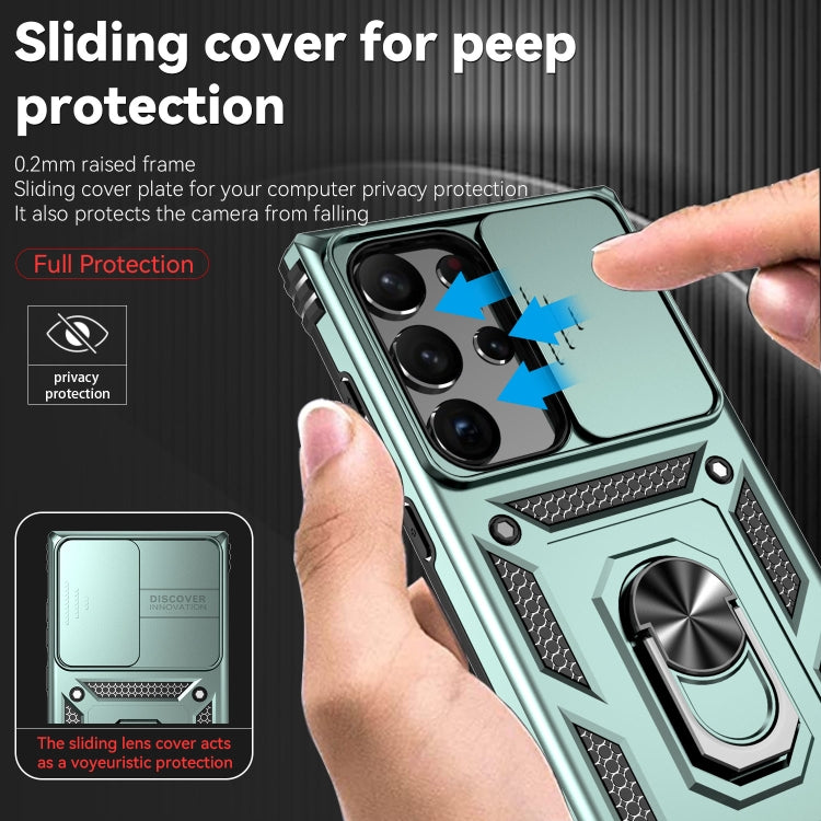 For Samsung Galaxy S23 Ultra 5G Sliding Camshield Holder Phone Case(Dark Green)