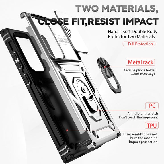 For Samsung Galaxy S23 Ultra 5G Sliding Camshield Holder Phone Case(Silver)