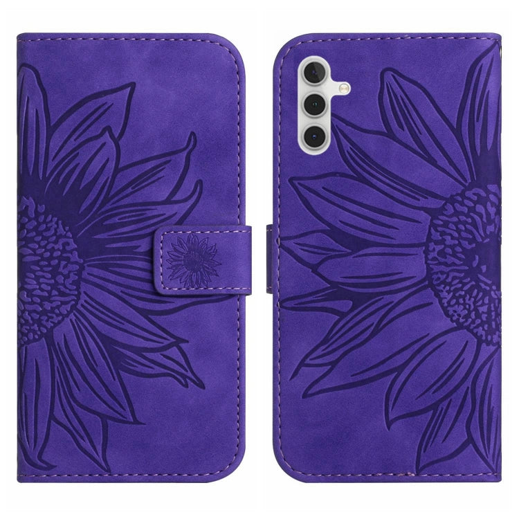For Samsung Galaxy A14 5G Skin Feel Sun Flower Pattern Flip Leather Phone Case with Lanyard(Dark Purple) - free shipping - PMC TechLife - Order now!