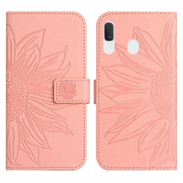 For Samsung Galaxy A30/A20/M10S Skin Feel Sun Flower Pattern Flip Leather Phone Case with Lanyard(Pink) - Galaxy Phone Cases by PMC TechLife | Online Shopping South Africa | PMC TechLife | Buy Now Pay Later Mobicred