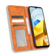 For Xiaomi Poco M5 Magnetic Buckle Retro Texture Leather Phone Case(Brown)