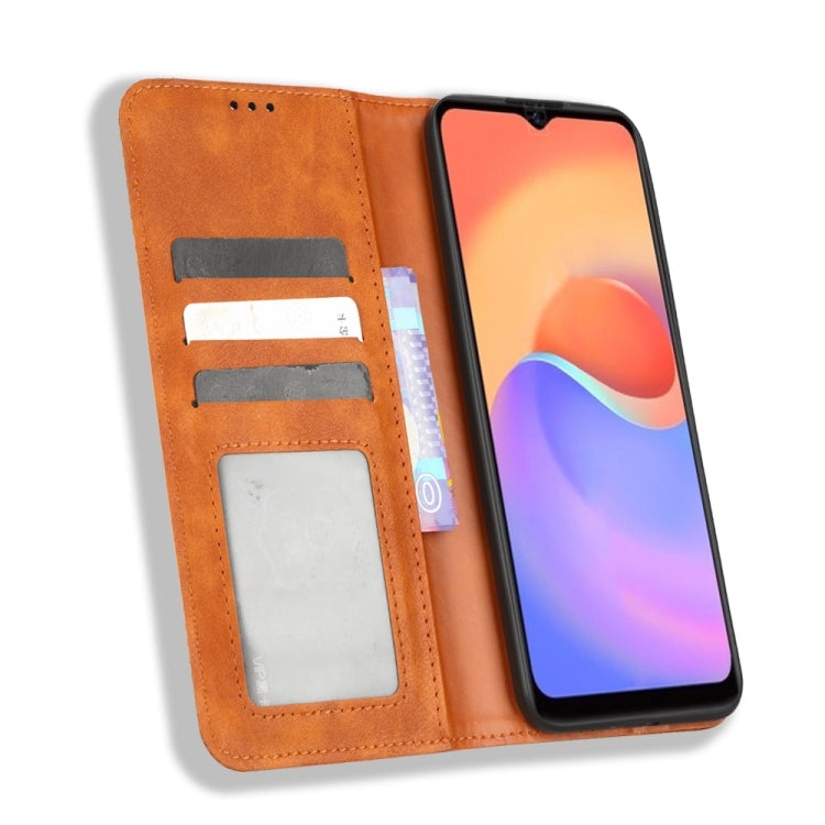 For ZTE Blade A52 Lite Magnetic Buckle Retro Texture Leather Phone Case(Brown) - free shipping - PMC Jewellery - Order now!