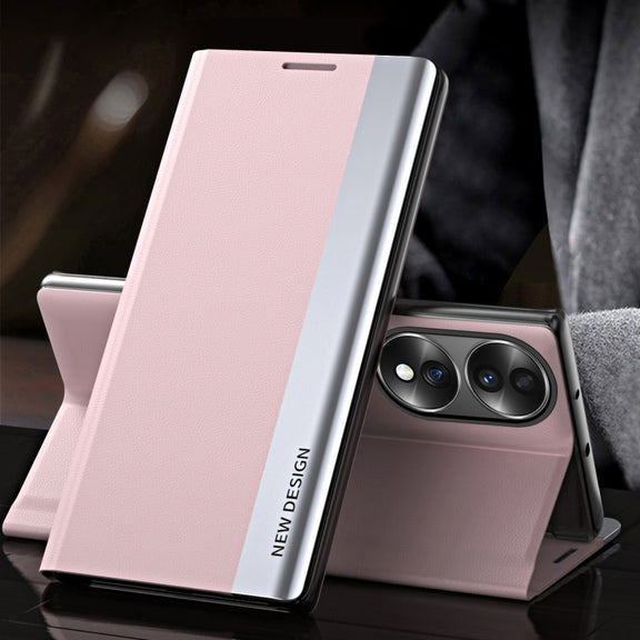 For Honor 70 Side Electroplated Magnetic Leather Phone Case(Pink)