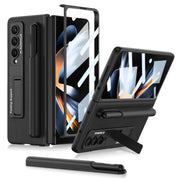 For Samsung Galaxy Z Fold4 GKK Ultra-thin Shockproof Leather Protective Case with Holder & Pen Slots(Carbon Fiber Texture)