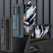 For Samsung Galaxy Z Fold4 GKK Ultra-thin Shockproof Leather Protective Case with Holder & Pen Slots(Carbon Fiber Texture)