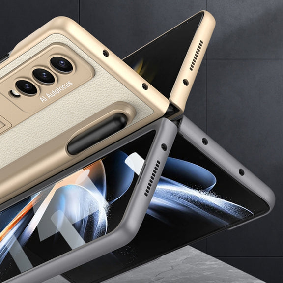 For Samsung Galaxy Z Fold4 GKK Ultra-thin Shockproof Leather Protective Case with Holder & Pen Slots(Carbon Fiber Texture)