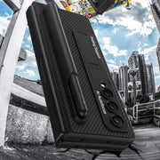 For Samsung Galaxy Z Fold4 GKK Ultra-thin Shockproof Leather Protective Case with Holder & Pen Slots(Carbon Fiber Texture)