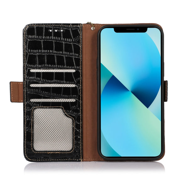 For Xiaomi Redmi A1+ Crocodile Top Layer Cowhide Leather Phone Case(Black)
