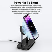WA22 3 in 1 Magnetic Wireless Charger Phone Holder for iPhone 12 / 13 / 14 Series Phones & AirPods(Black)