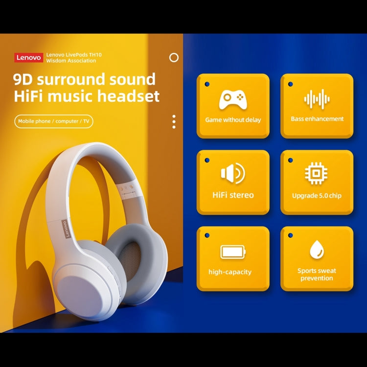 Lenovo TH10 Wireless Bluetooth Gaming Bass Music Sports Noise-cancelling Headphone(White) - free shipping - PMC TechLife - Order now!