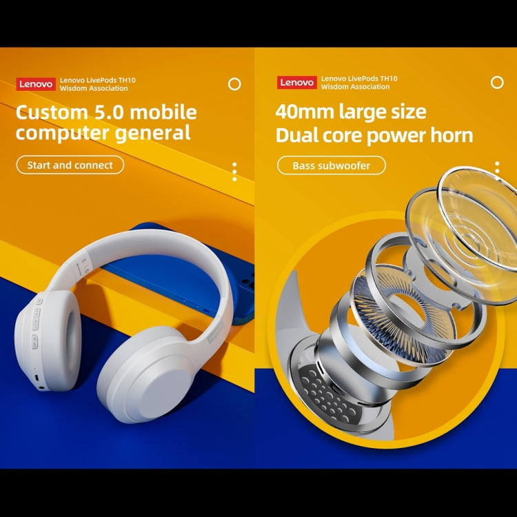 Lenovo TH10 Wireless Bluetooth Gaming Bass Music Sports Noise-cancelling Headphone(White) - free shipping - PMC TechLife - Order now!