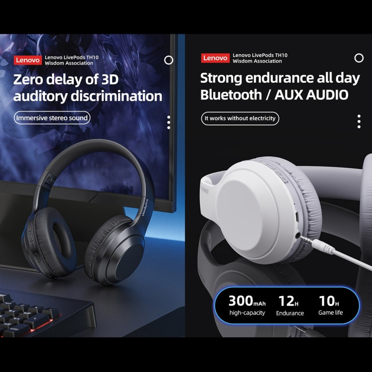 Lenovo TH10 Wireless Bluetooth Gaming Bass Music Sports Noise-cancelling Headphone(White) - free shipping - PMC TechLife - Order now!