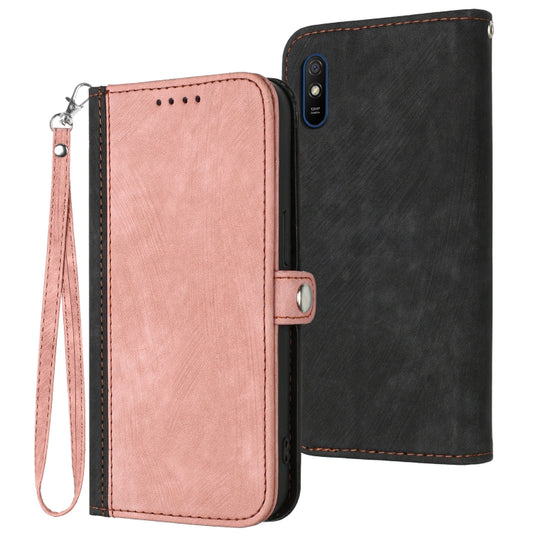 For Xiaomi Redmi 9A Side Buckle Double Fold Hand Strap Leather Phone Case(Pink) - free shipping - PMC Jewellery - Order now!