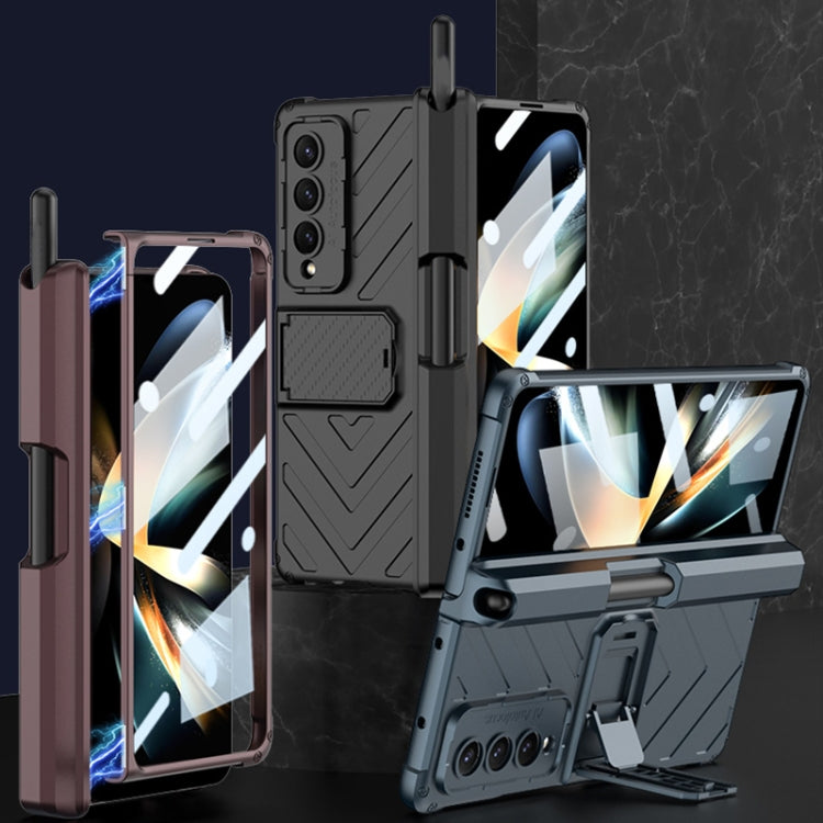 For Samsung Galaxy Z Fold4 GKK Integrated Magnetic Folding Armor Shell with Push Pen Case(Black)