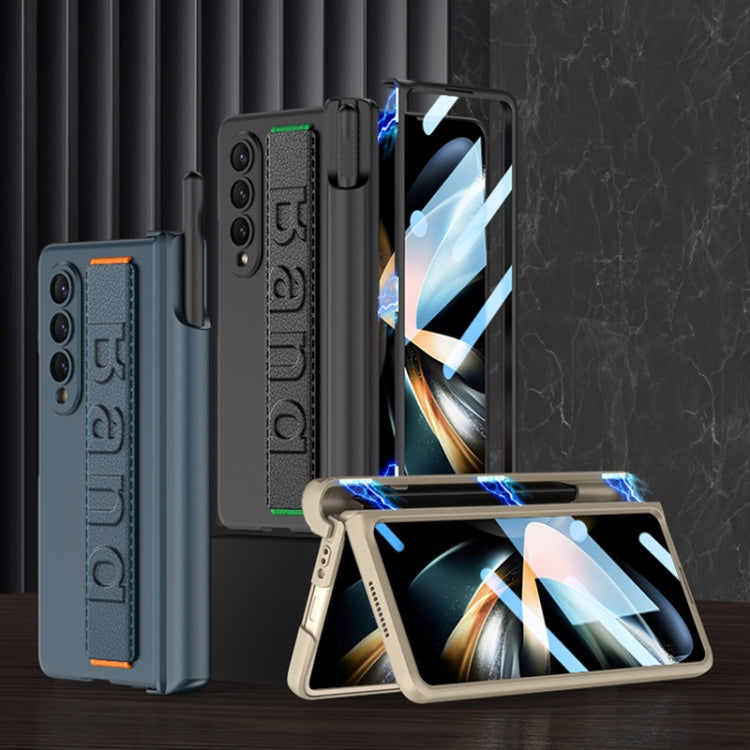 For Samsung Galaxy Z Fold4 GKK Integrated Magnetic Folding Hinge Phone Case with Wrist Strap & Pen Holder(Black)