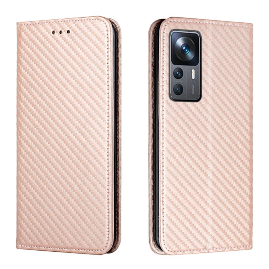 For Xiaomi 12T / 12T Pro / Redmi K50 Ultra Carbon Fiber Texture Magnetic Flip Leather Phone Case(Rose Gold) - free shipping - PMC Jewellery - Order now!
