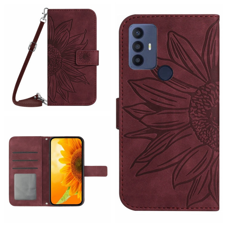 For TCL 30 SE/30E/306/305 Skin Feel Sun Flower Pattern Flip Leather Phone Case with Lanyard(Wine Red) - TCL by PMC TechLife | Online Shopping South Africa | PMC TechLife | Buy Now Pay Later Mobicred