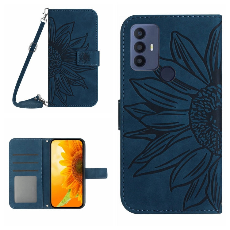 For TCL 30 SE/30E/306/305 Skin Feel Sun Flower Pattern Flip Leather Phone Case with Lanyard(Inky Blue) - More Brand by PMC TechLife | Online Shopping South Africa | PMC TechLife