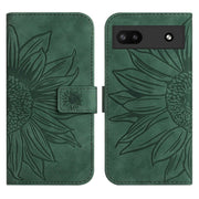 For Google Pixel 6A Skin Feel Sun Flower Pattern Flip Leather Phone Case with Lanyard(Green)