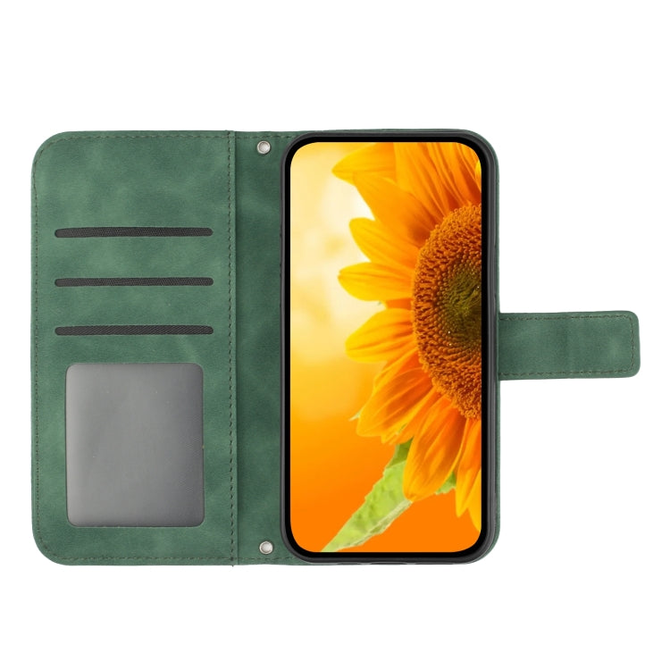 For Google Pixel 6A Skin Feel Sun Flower Pattern Flip Leather Phone Case with Lanyard(Green) - Google Cases by PMC TechLife | Online Shopping South Africa | PMC TechLife | Buy Now Pay Later Mobicred