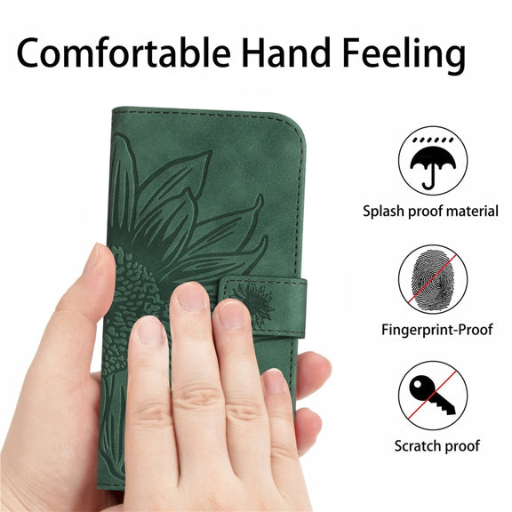 For Google Pixel 6A Skin Feel Sun Flower Pattern Flip Leather Phone Case with Lanyard(Green)