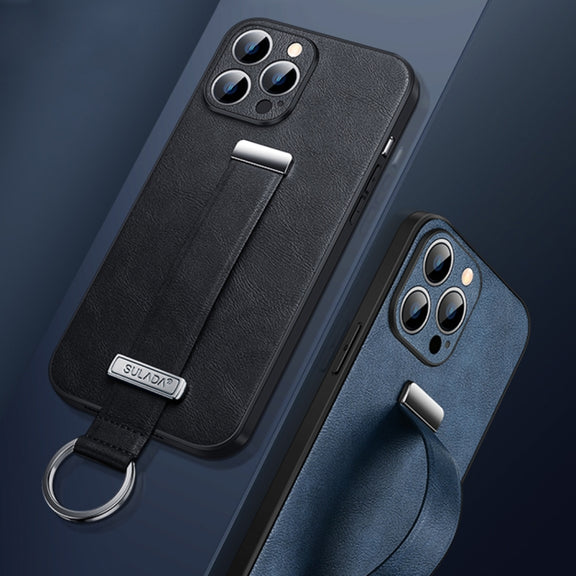 For iPhone 14 SULADA Cool Series PC + Leather Texture Skin Feel Phone Case(Blue)