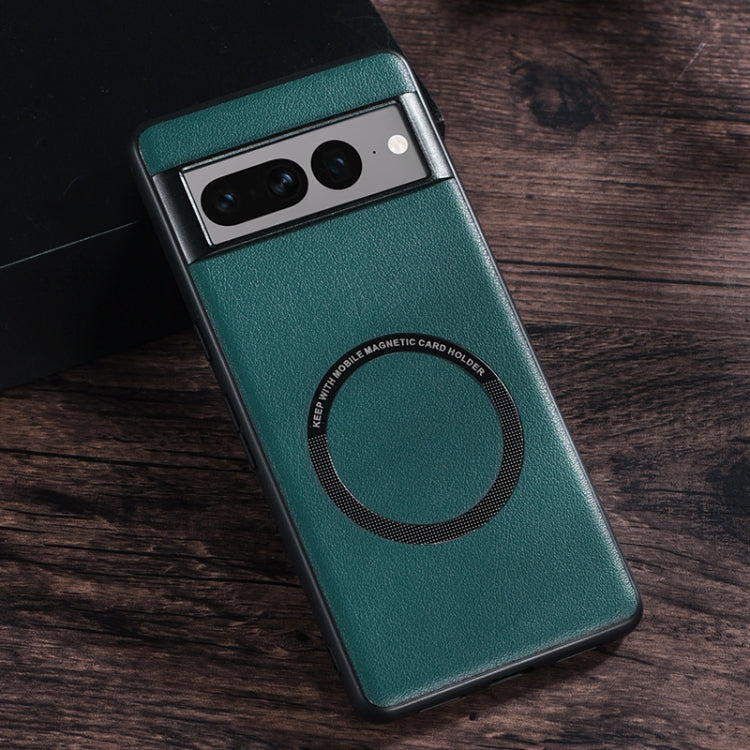 For Google Pixel 7 Pro Magsafe Magnetic Ring Leather Texture Phone Case(Green) - Google Cases by PMC TechLife | Online Shopping South Africa | PMC TechLife