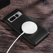 For Google Pixel 7 Pro Magsafe Magnetic Ring Leather Texture Phone Case(Black)